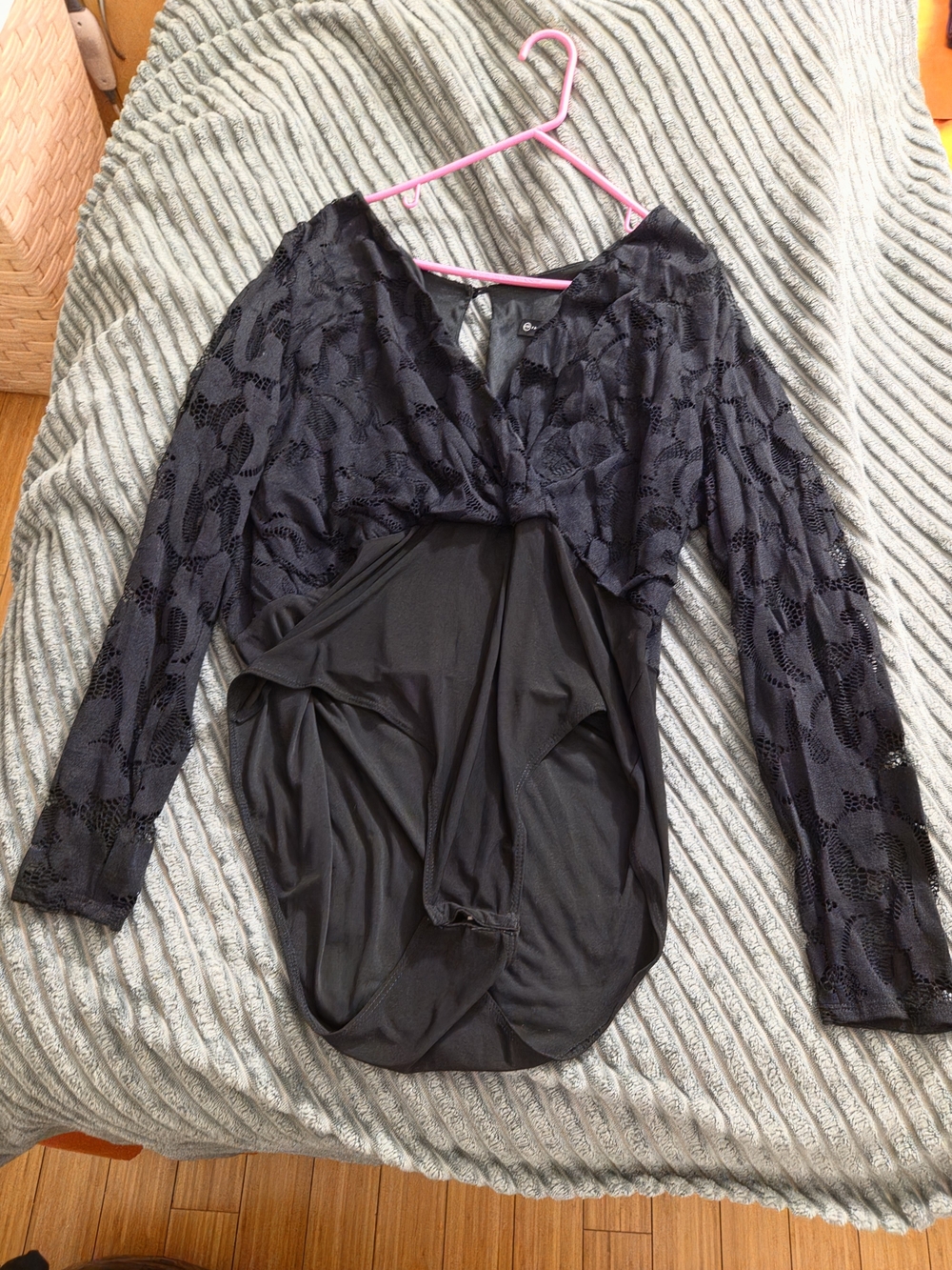 Black Lace Long-Sleeve Women's Bodysuit